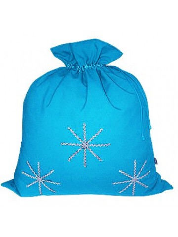 Голубой новогодний подарочный мешок Серебристые снежинки