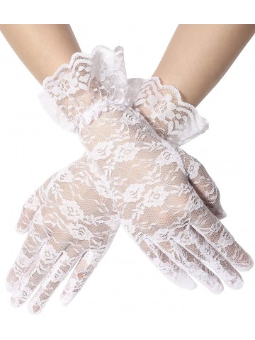 Короткие белые гипюровые перчатки с оборками