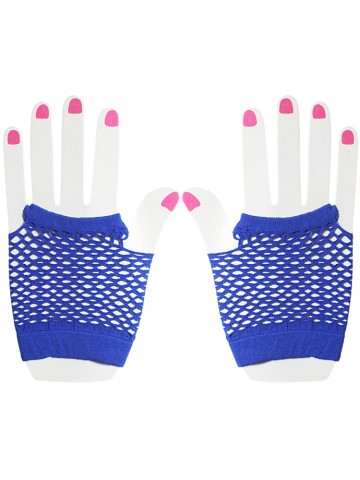 Короткие синие перчатки в сетку без пальцев