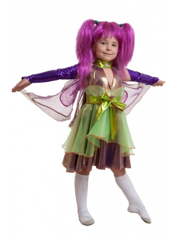 Костюм фиолетовой феи стрекозы с париком для девочки