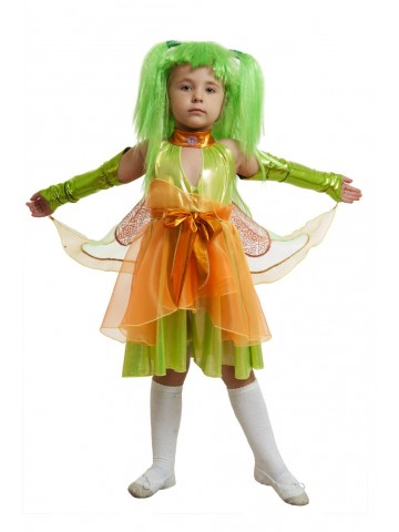 Костюм зеленой феи стрекозы с париком для девочки