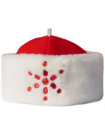 Красная шапка Деда Мороза с мехом и снежинкой