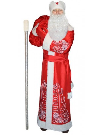 Красный костюм Морозный рисунок для Деда Мороза с бородой и посохом