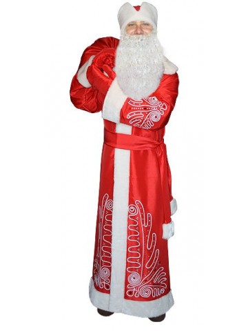 Красный костюм Морозный рисунок для Деда Мороза с бородой