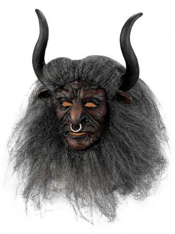 Латексная маска рогатого Демона с волосами