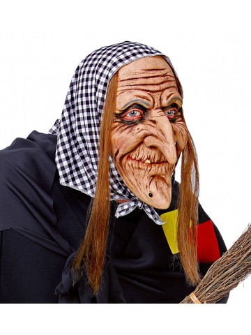 Латексная маска Бабы Яги в пестром платке