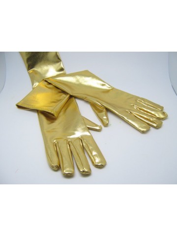 Перчатки блестящие длинные золотые