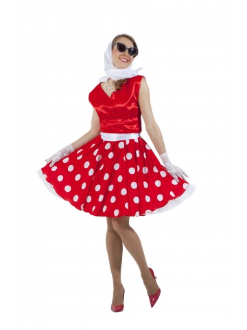 Платье в стиле 50-х белый горох и красный верх фото