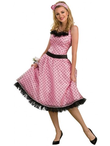 Розово-серное платье девушки 50-х