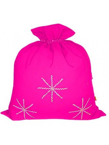 Розовый новогодний подарочный мешок Серебристые снежинки