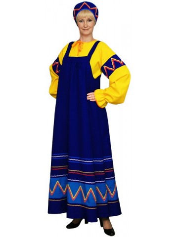 Русский женский костюм желто-синий