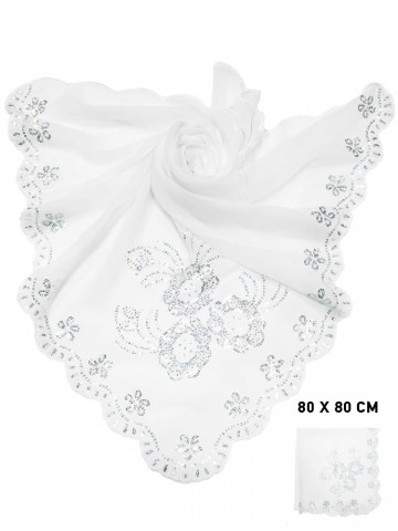 Шифоновый платок с вышивкой и пайетками белый 80 х 80 см