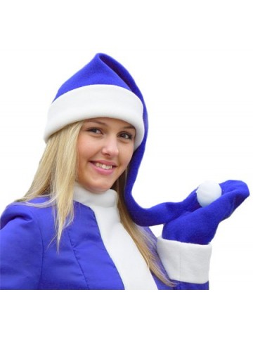 Синий флисовый колпак Деда Мороза длинный