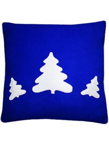Синяя новогодняя подушка Елки