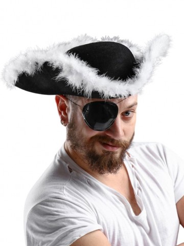 Треуголка шляпа пирата с белым пухом взрослая 56-58