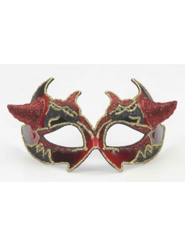 Венецианская красно-черная маска с рожками фото