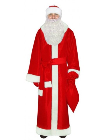 Ярко-красный новогодний костюм Дедушки Мороза с бородой