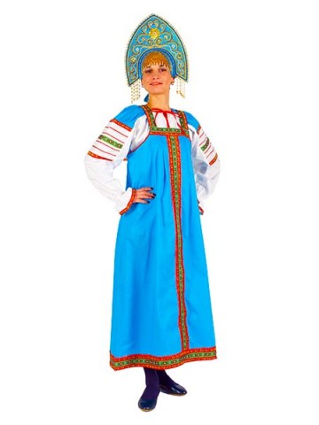 Русский сарафан из хлопка женский бирюзовый