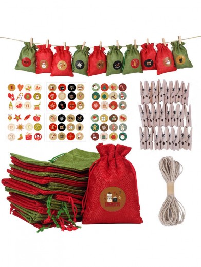 Адвент календарь мешочки для подарков 24 шт красно-зеленые