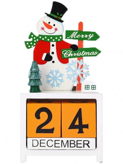 Деревянный календарь с кубиками Снеговик
