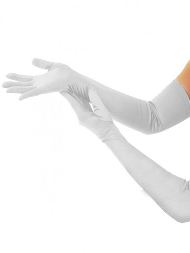 Длинные белые атласные перчатки