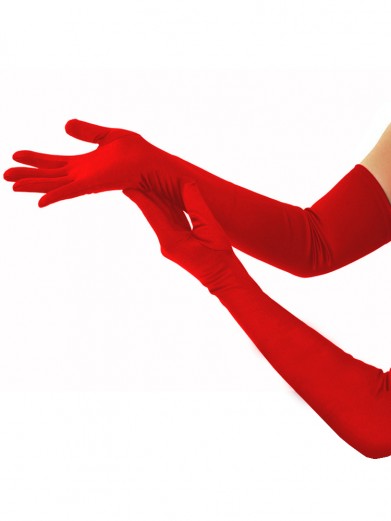 Длинные красные атласные перчатки