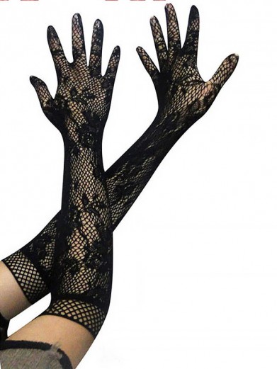 Длинные кружевные перчатки в сетку черные