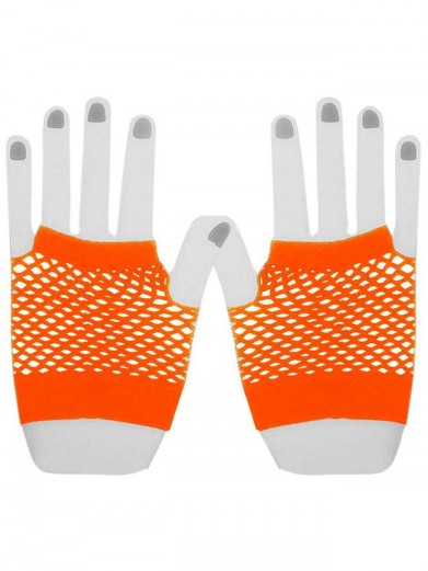 Короткие оранжевые перчатки в сетку без пальцев