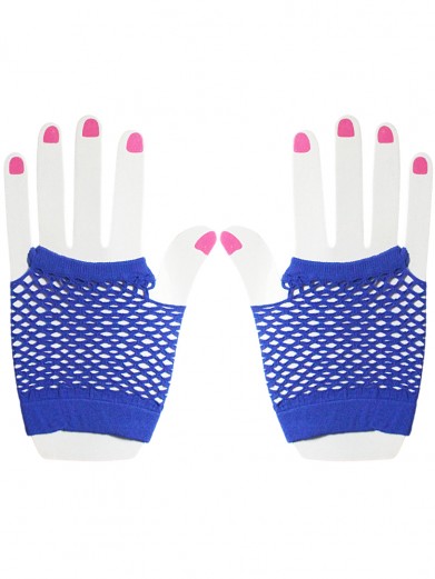 Короткие синие перчатки в сетку без пальцев
