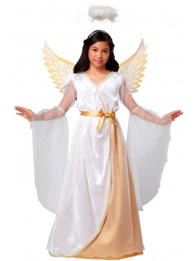 Детский костюм ангела для девочки - белыйс золотой отделкой
