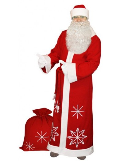 Красный костюм Белые снежинки для Деда Мороза с бородой