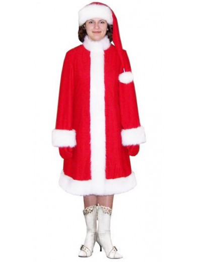 Красный костюм Снегурочки с длинным колпаком