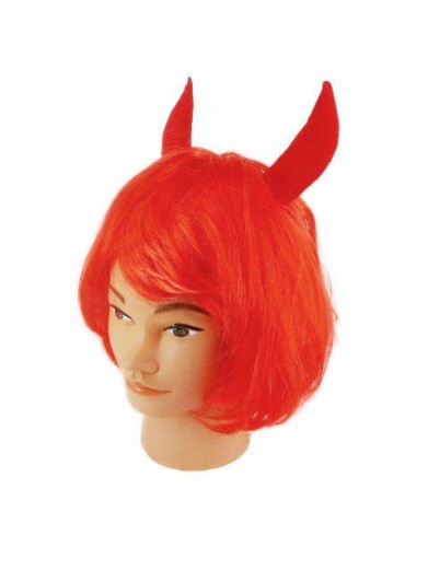 Красный парик девушки дьявола с рогами