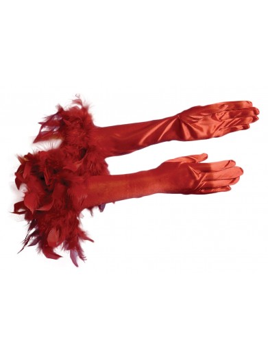 Перчатки с перьями красные взрослые