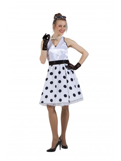 Платье в стиле 50-х черный горох и белый верх фото