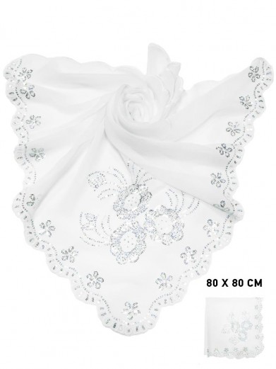 Шифоновый платок с вышивкой и пайетками белый 80 х 80 см