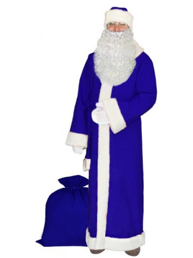 Синий костюм Деда Мороза на Новый Год с бородой