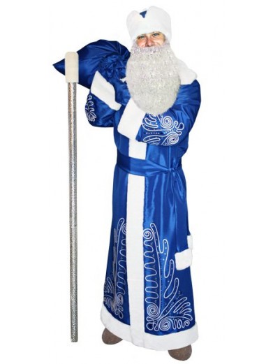 Синий костюм Морозный рисунок для Деда Мороза с бородой и посохом