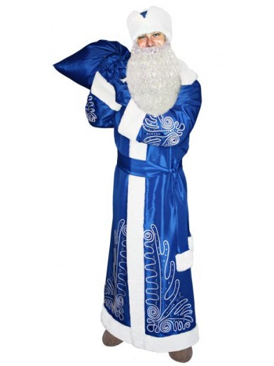 Синий костюм Морозный рисунок для Деда Мороза с бородой