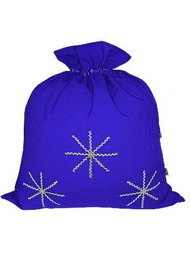 Синий новогодний подарочный мешок Серебристые снежинки