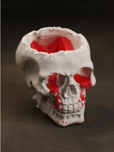 Свеча Плачущий череп в подсвечнике 14 х 11 см красная