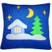 Синяя новогодняя подушка Домик ночью